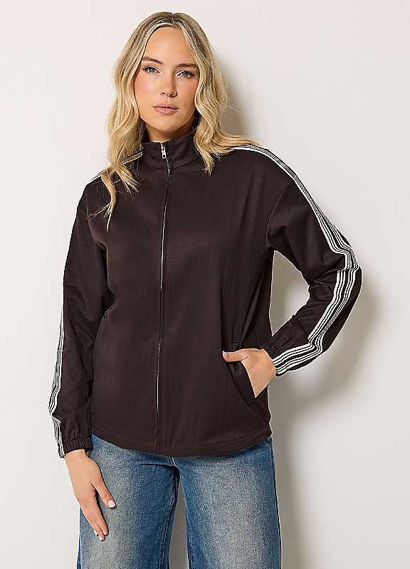 Long Tall Sally Women's Chocolate Tall Stripe Cotton Funnel Neck Jacket In | : Size 10 - Image 3