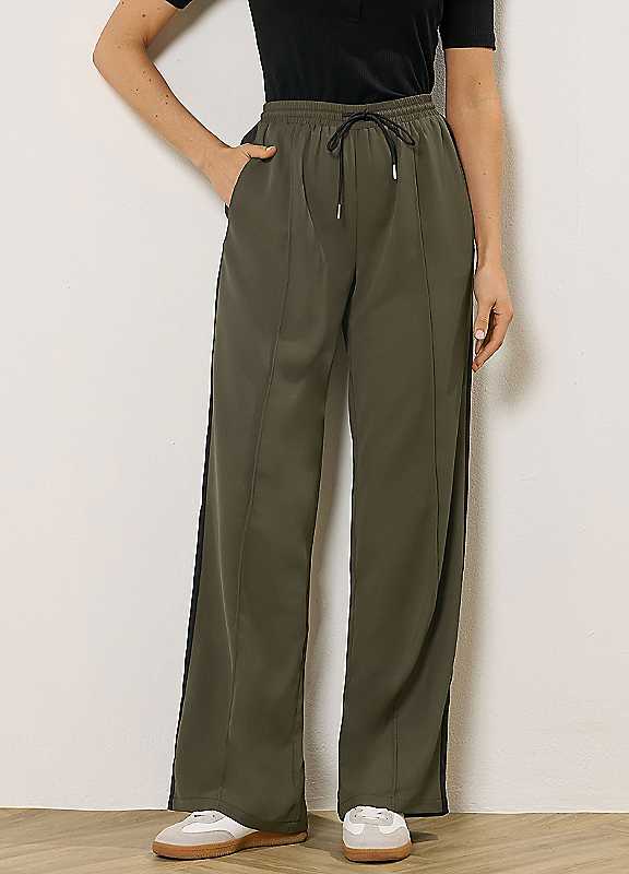 Lts Women's Green Tall Khaki Side Stripe Wide Leg Trousers Size Long 20 - Image 3