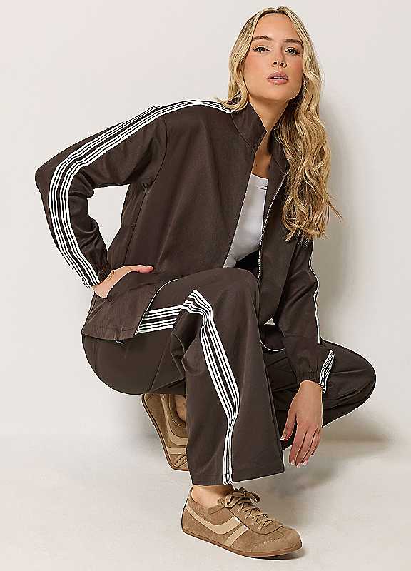 Long Tall Sally Women's Chocolate Tall Side Stripe Wide Leg Trousers In | Size: 14XL - Image 3
