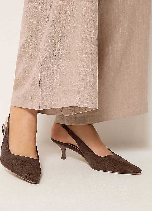 Long Tall Sally Women's Slingback Kitten Heel In Standard Fit in Chocolate | Size: 9 - Image 4