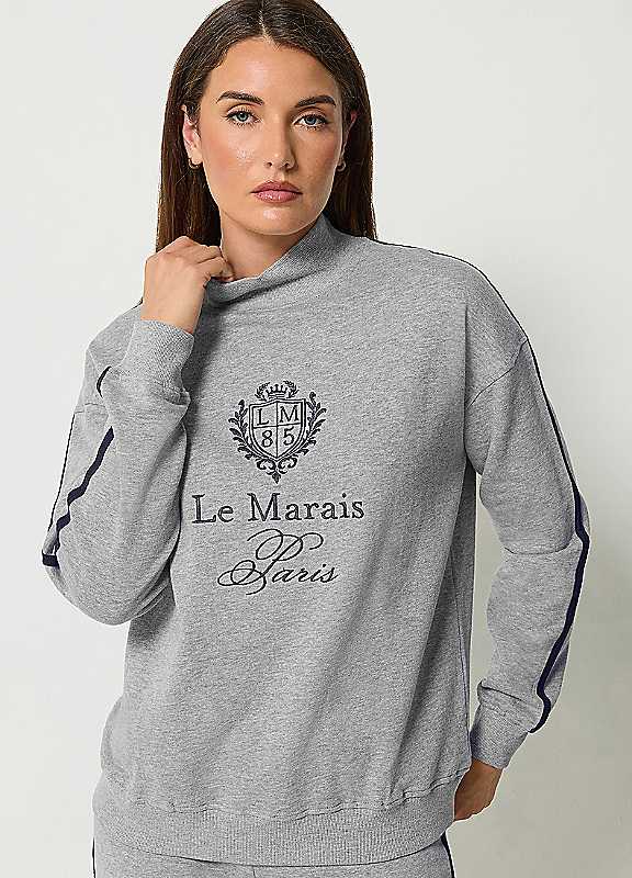Long Tall Sally Women's Grey Tall Slogan High Neck Sweatshirt In | Size: 8 - Image 2