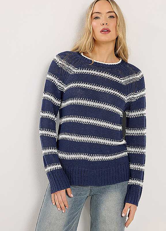 Long Tall Sally Women's Mid Navy Tall Stripe Knit Jumper In | Size: 14/16 - Image 3