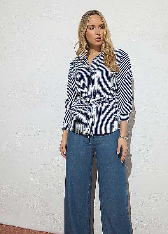 Lts Women's Blue Tall & White Stripe Tie Waist Shirt Size 24 - Image 4