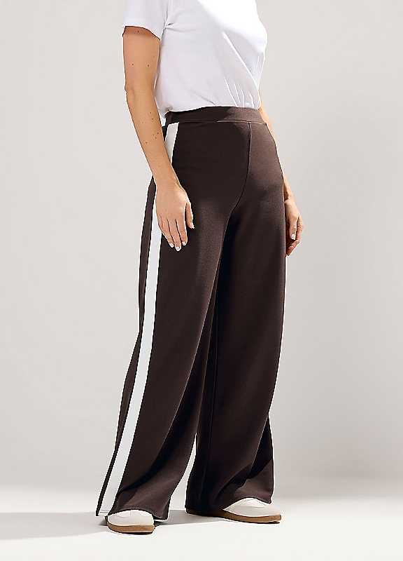 Long Tall Sally Women's Brown Stripe Wide Leg Trousers