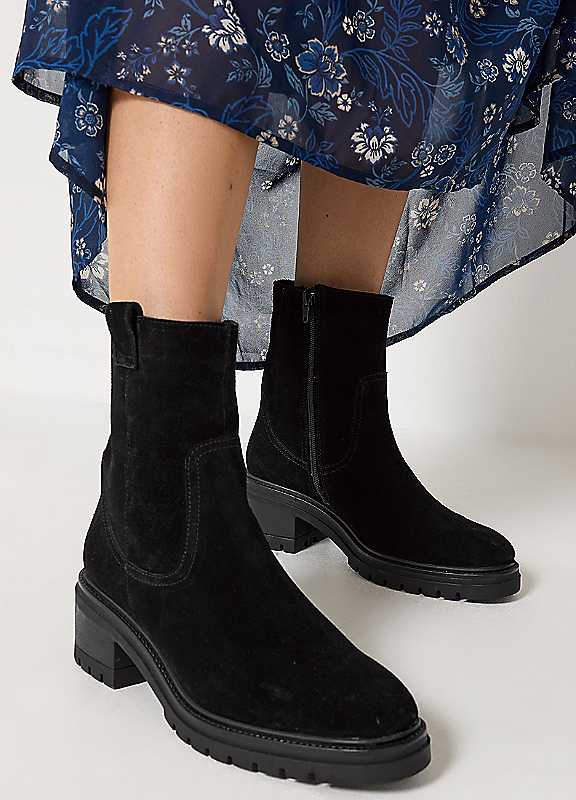 Long Tall Sally Women's Suede Block Heel Boots In Standard Fit in Black | Size: 6 - Image 3