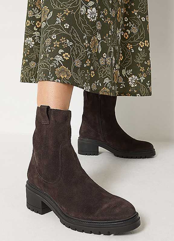 Lts Women's Brown Dark Suede Block Heel Boots In Standard Fit Size Standard 10 - Image 2