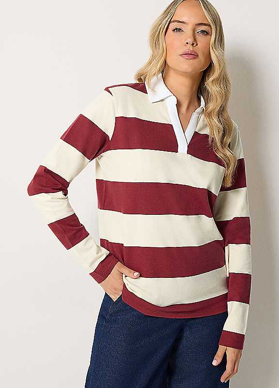 Long Tall Sally Women's Cream Tall Stripe Cotton Rugby Sweatshirt In Size 10 - Image 3