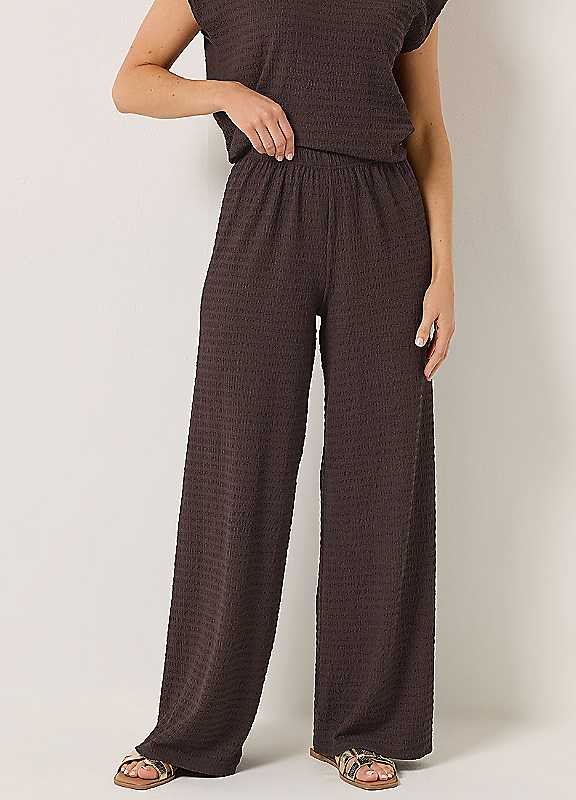 Long Tall Sally Women's Chocolate Tall Textured Wide Leg Trousers In | Size: 16XL - Image 3