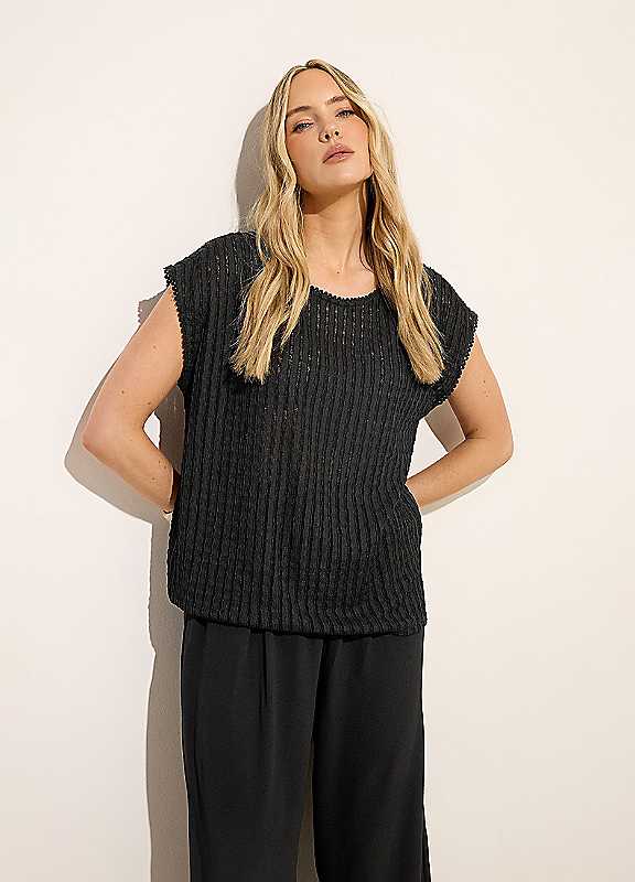 Lts Women's Black Tall Textured Stripe Top Size 16 - Image 7