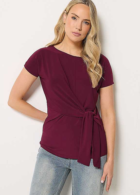 Long Tall Sally Women's Tall Tie Detail Top in Wine | Size: 14 - Image 3
