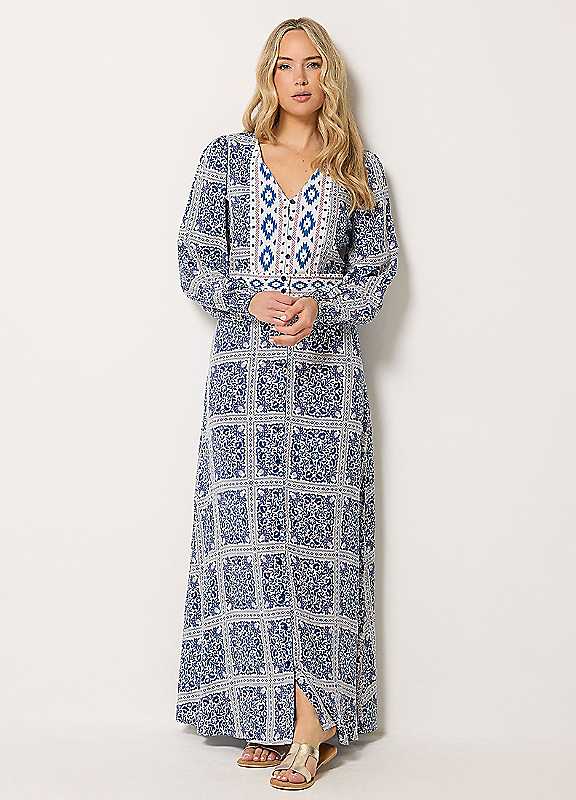Long Tall Sally Women's Tall Tile Print Button Maxi Dress in Blue | Size: 14 - Image 4