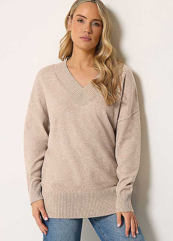 Lts Women's Brown Tall Natural Vneck Knitted Jumper Size 8-10 - Image 3