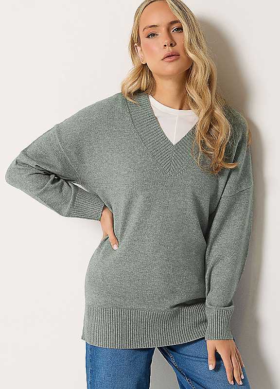 Long Tall Sally Women's Tall V-Neck Knitted Jumper in Grey | Size: 18-20 - Image 2