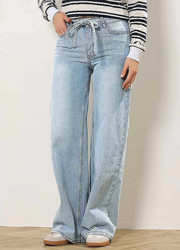 Long Tall Sally Women's Light Blue Tall Tie Waist Wide Leg Jeans In Size 10 - Image 4