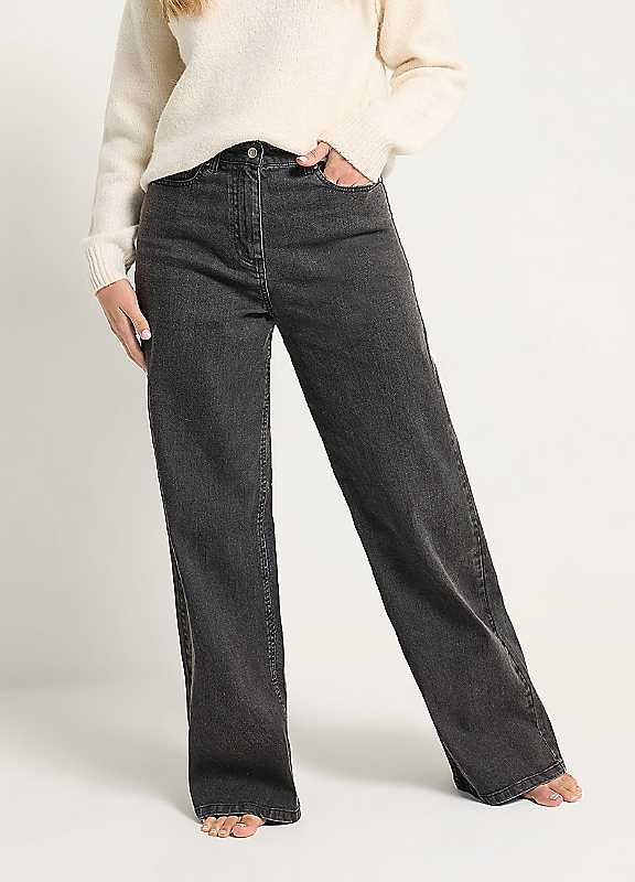 Lts Women's Grey Tall Dark Washed Wide Leg Jeans Size 16 - Image 4