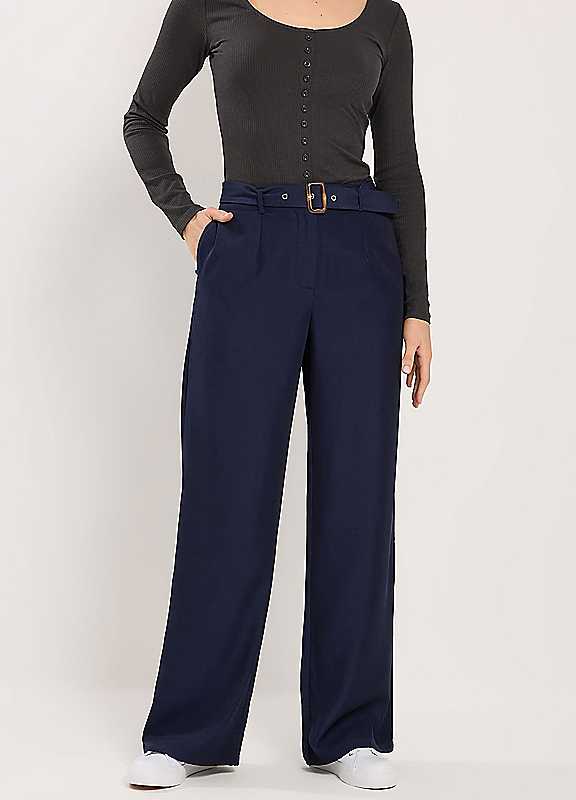 Long Tall Sally Women's Mid Navy Tall Belted Wide Leg Trousers In | Size: 8XL - Image 3