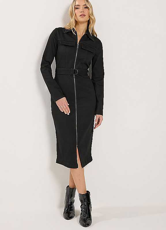 Long Tall Sally Women's Black Tall Zip Denim Midi Dress In | : Size 24 - Image 4