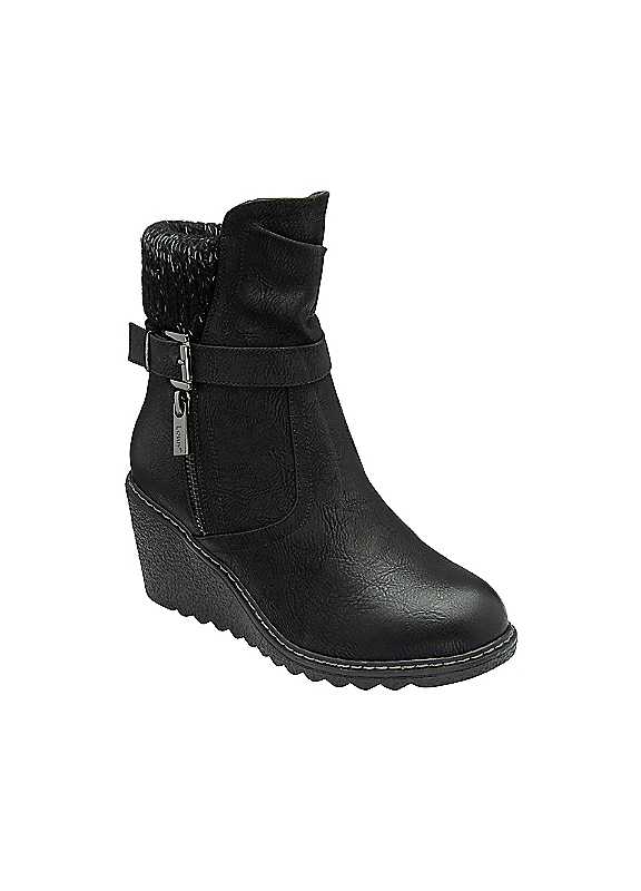 Lotus Women's Black Balsam Wedge Ankle Boots