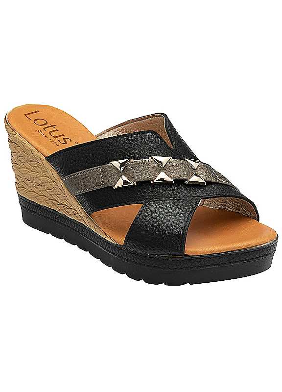 Lotus Women's Black 'Barracuda' Wedge Mule Sandals | Size: 6 - Image 6