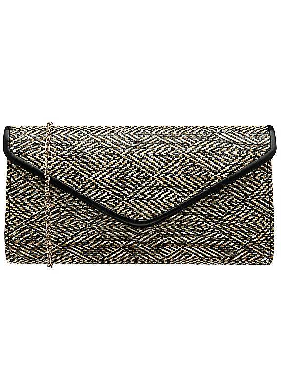 Lotus Chariot Women's Woven Clutch Bag with Gold Tone Chain Strap in Black One Size - Image 3