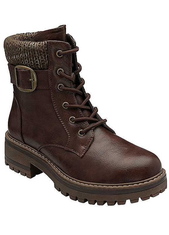 Lotus Women's Brown Gretal Block Heel Ankle Boots