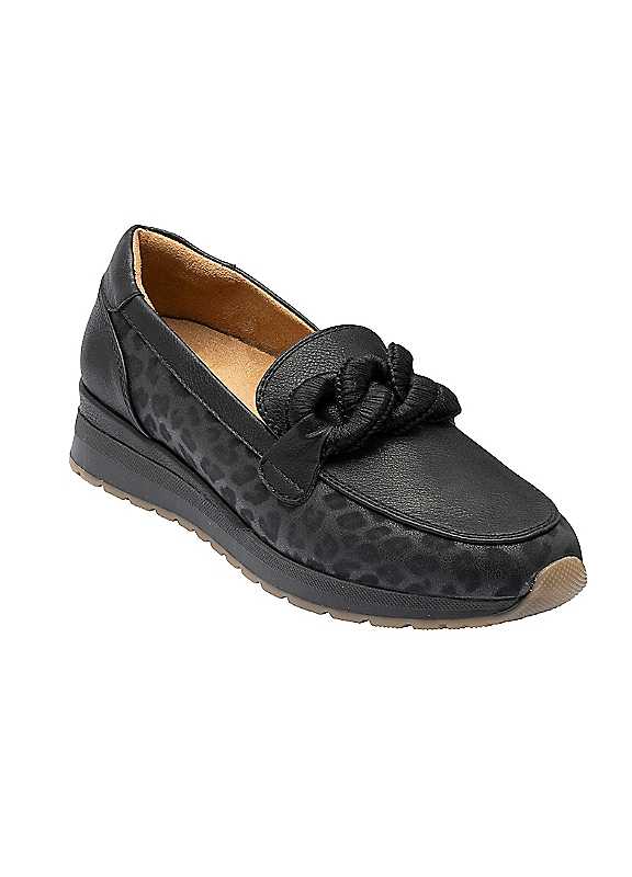 Lotus Women's Black & Grey Leopard-Print 'Maybelle' Loafers | Size: 6 - Image 4