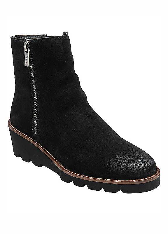 Lotus Women's Black 'Olia' Suede Wedge Ankle Boots In Size 3 - Image 2
