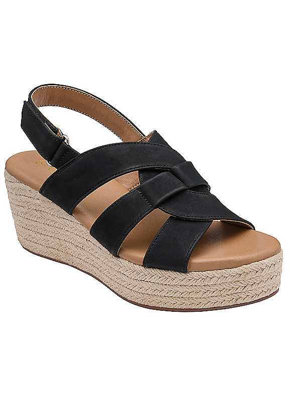 Lotus Reina Women's Wedge Sandals, Black, Size 8, Rope-Covered 7cm Heel - Image 3