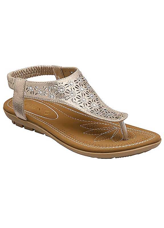 Lotus Women's 'Vena' Flat Toe-Post Sandals in Gold | Size: 4 - Image 6