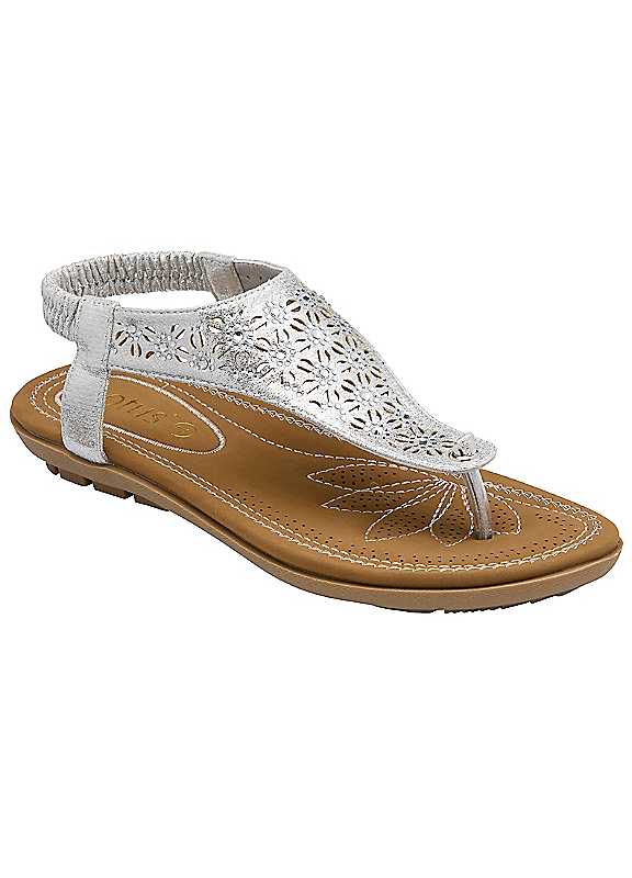 Lotus Women's Silver 'Vena' Flat Toe-Post Sandals In Size 8 - Image 6