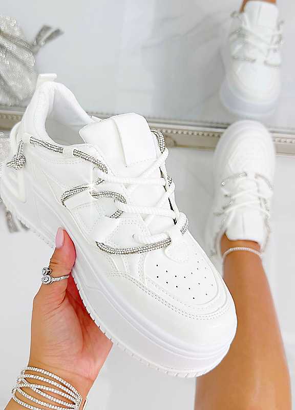 Love Lemonade Women's White Crystal Spark Trainers In | Size: 4 - Image 7