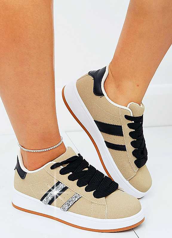 Love Lemonade Beige Crystal Stripe Trainers Limited Edition