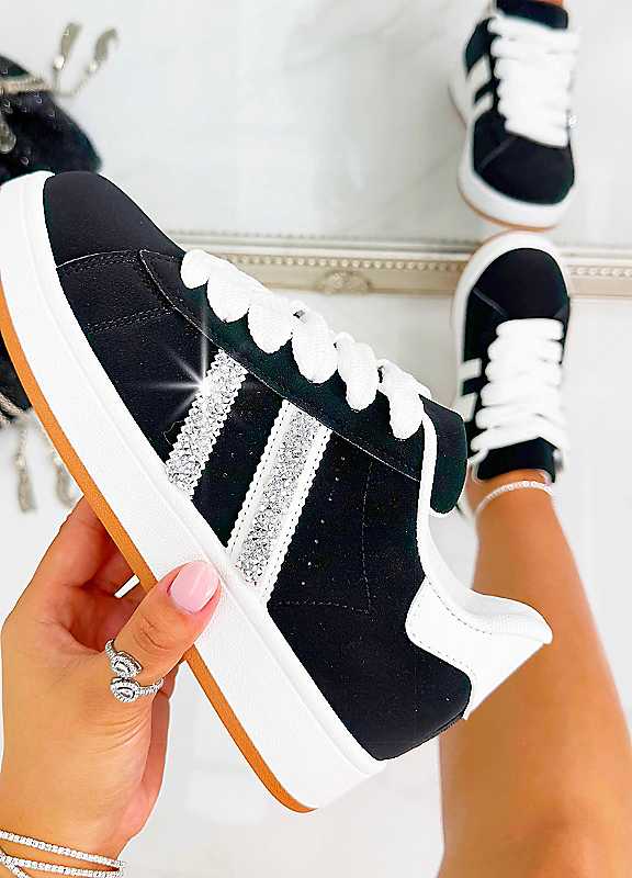 Love Lemonade Black Crystal Stripe Trainers Limited Edition