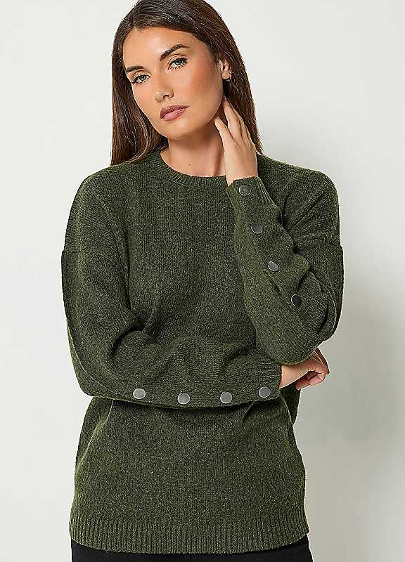 Long Tall Sally Women's Dark Green Tall Button Sleeve Knitted Jumper In | Size: 22/24 - Image 2