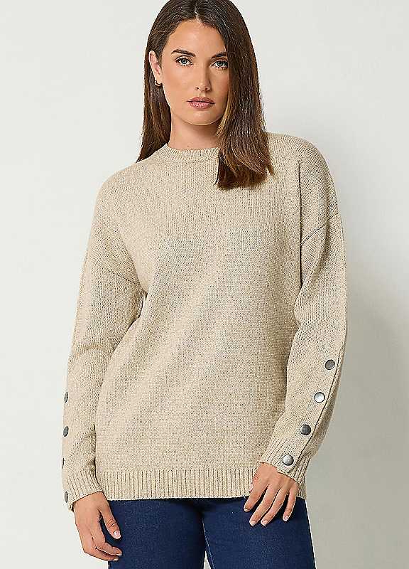 Long Tall Sally Women's Natural Tall Button Sleeve Knitted Jumper In | Size: 22-24 - Image 2