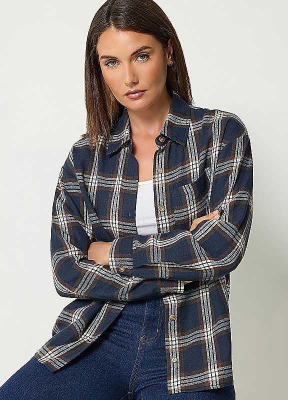 Long Tall Sally Women's Blue Lts Check Print Cotton Shirt