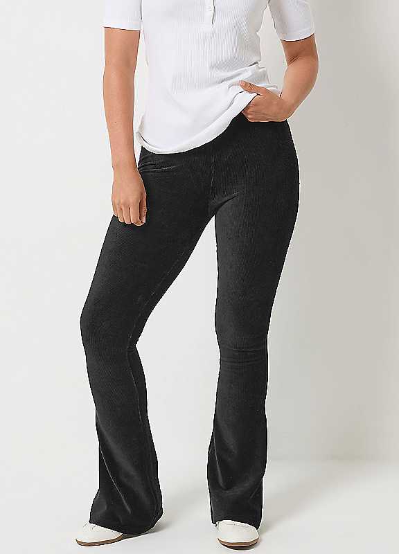 Long Tall Sally Women's Black Tall Cord Kick Flare Leggings In | : Large - Image 2