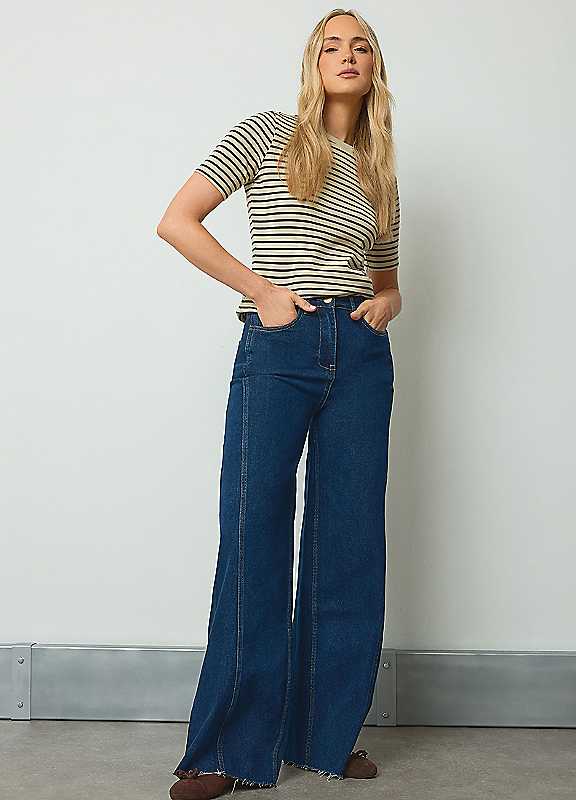 Long Tall Sally Women's Blue Lts Cotton Raw Hem Wide Leg Jeans