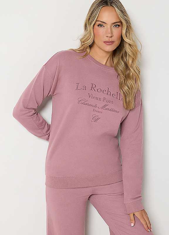 Long Tall Sally Women's Tall Crew Neck Embroidered Sweatshirt in Pink | Size: 18 - Image 2