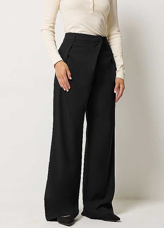Long Tall Sally Women's Black Lts Drape Detail Wide Leg Trousers