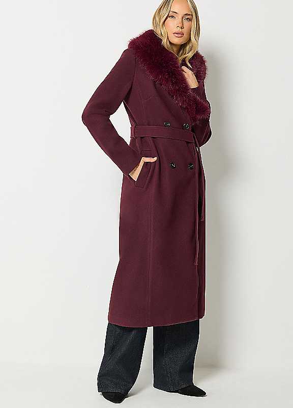 Long Tall Sally Women's Red Faux Fur Collar Midi Coat - Image 4