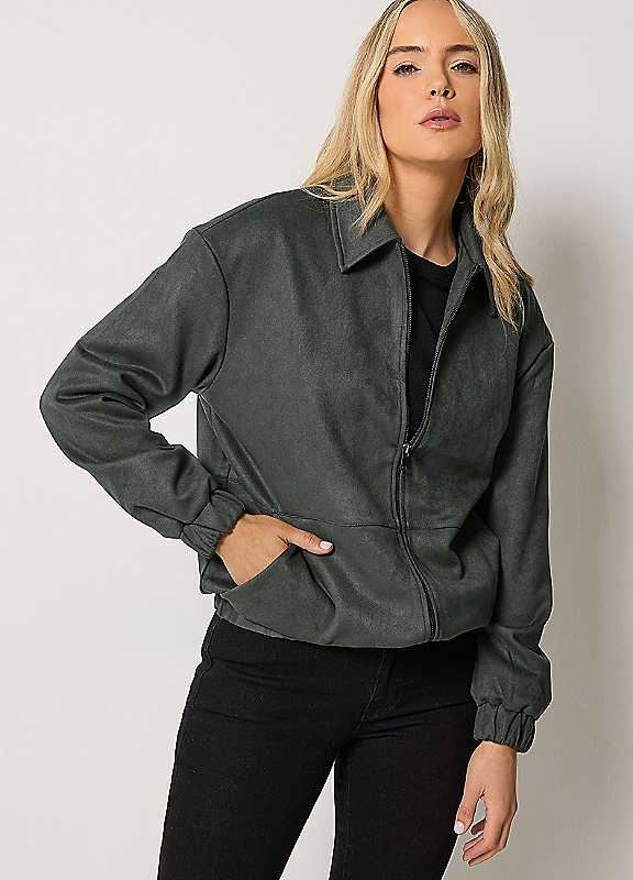 Long Tall Sally Women's Grey Tall Faux Suede Collared Jacket In | Size: 18 - Image 2