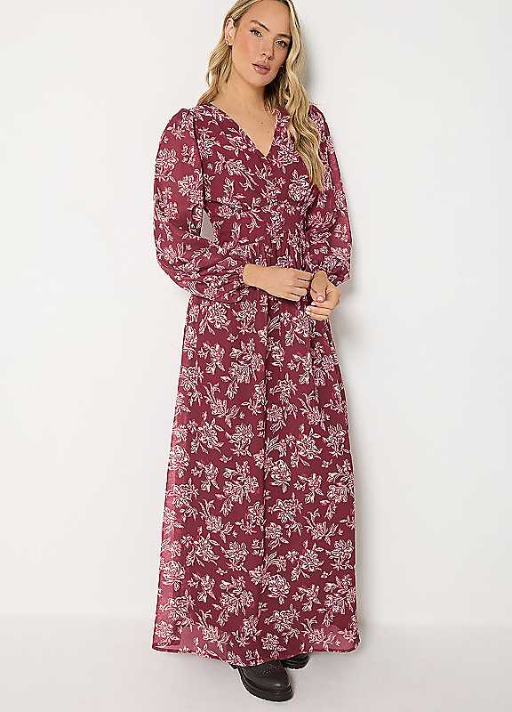 Long Tall Sally Women's Dark Red Tall Floral Maxi Dress In Size 8 - Image 2