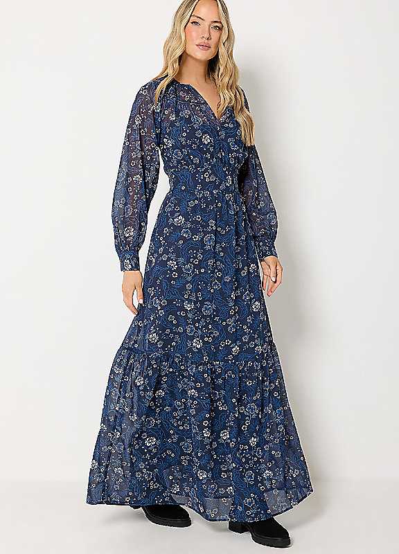Long Tall Sally Women's Mid Navy Tall Floral Sheer Maxi Dress In | : Size 14 - Image 3