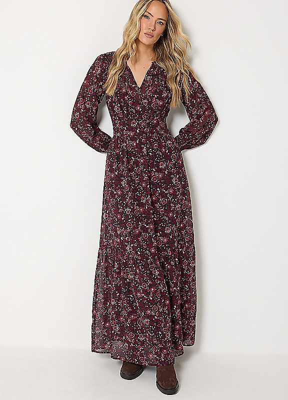 Long Tall Sally Women's Tall Floral Sheer Maxi Dress in Burgundy | Size: 22 - Image 3