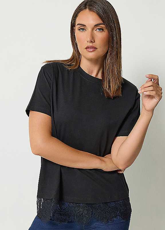 Lts Women's Black Tall Lace Hem Cotton Tshirt Size 22-24 - Image 2