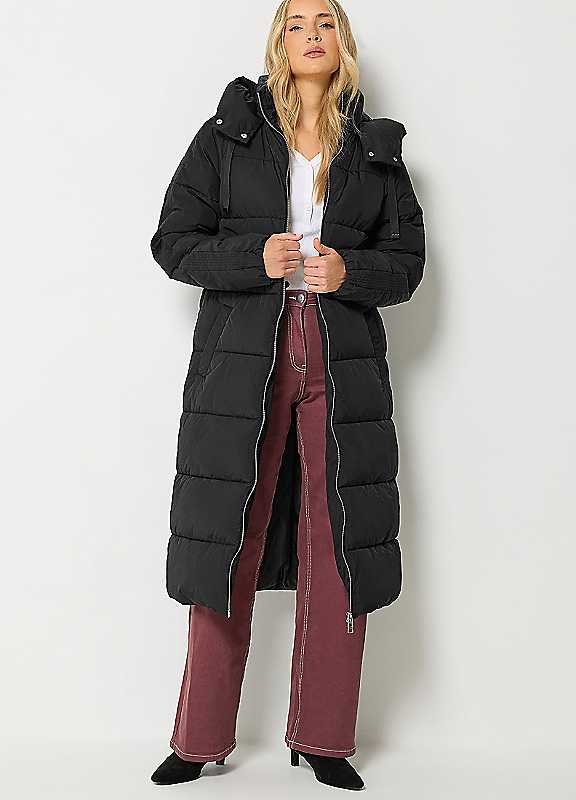 Lts Women's Black Tall Padded Hooded Midi Coat Size 18 - Image 2