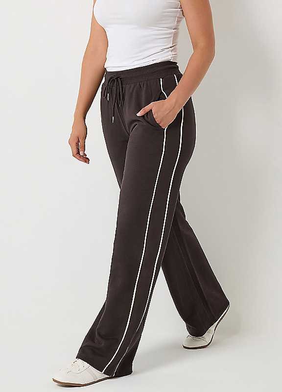 Long Tall Sally Women's Chocolate Tall Pipe Detail Wide Leg Joggers In Large - Image 2