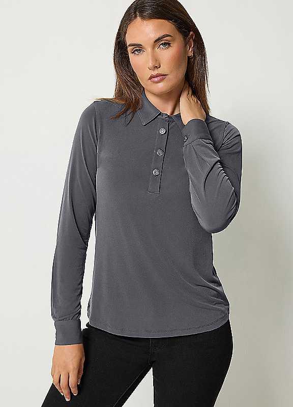 Long Tall Sally Women's Grey Lts Placket Button Top