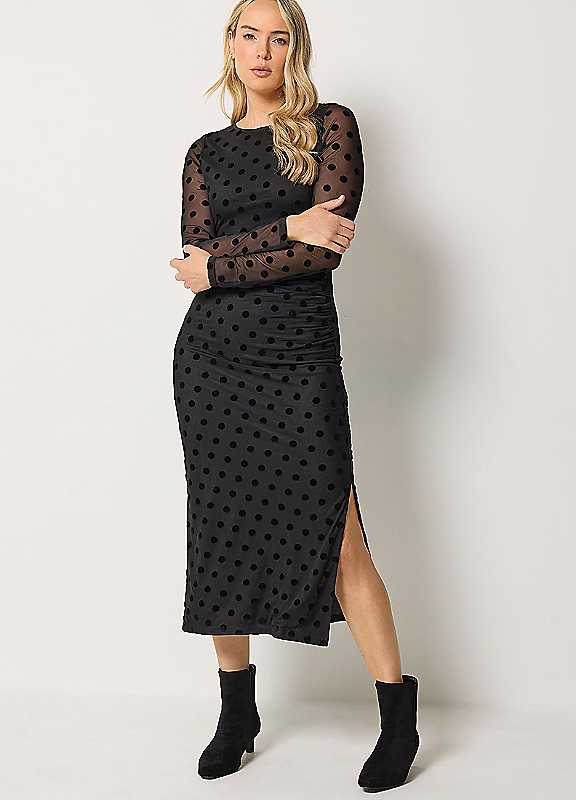 Long Tall Sally Women's Black Lts Polka Dot Mesh Maxi Dress